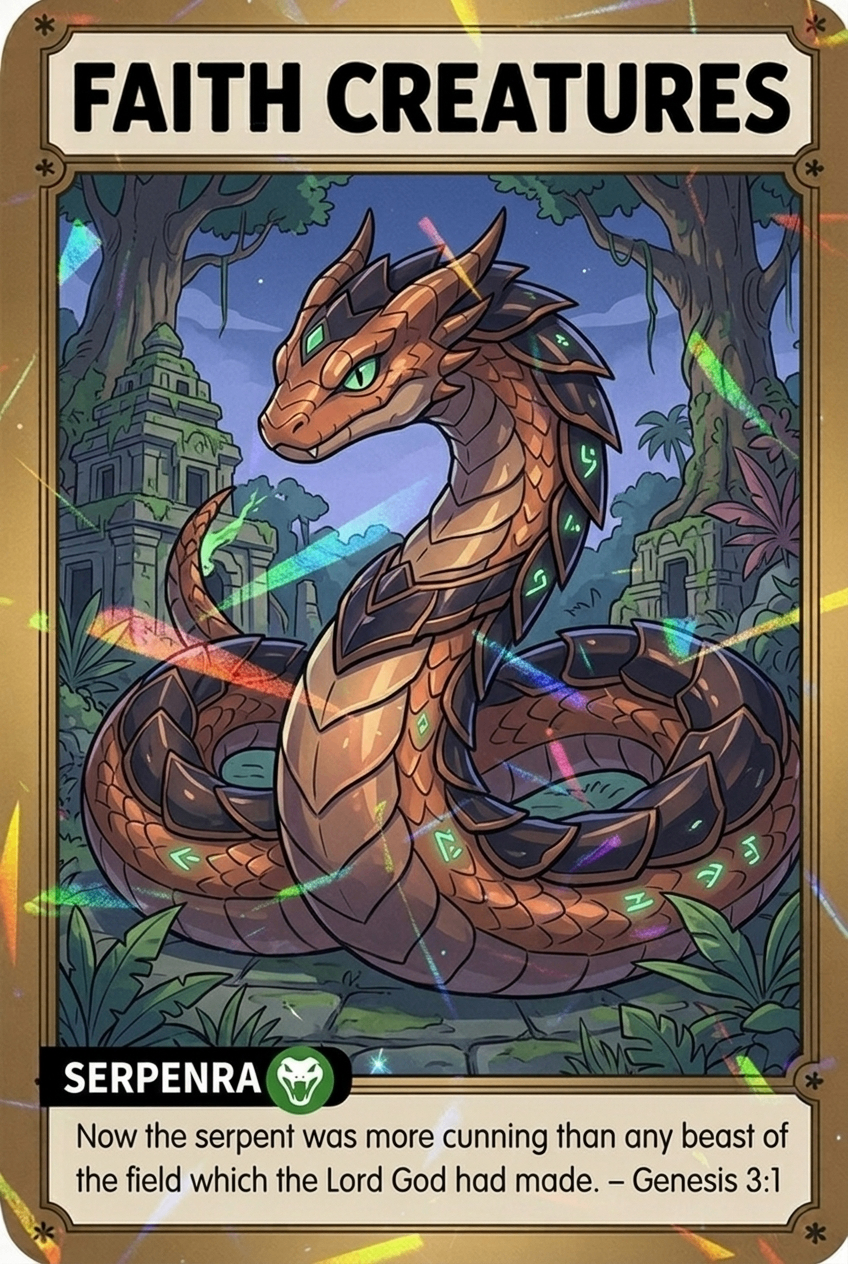 Serpenra Faith Creatures card featuring Genesis 3:1